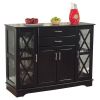 Black Wood Buffet Dining-room Sideboard with Glass Doors