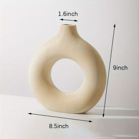 1pc; Modern Home Decor, White Ceramic Circle Vase (Color: Cream Color, size: XL)