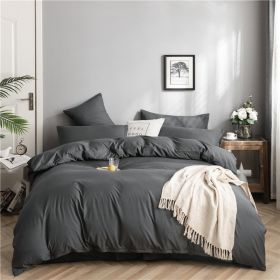 Simple Style 4 Piece Quilt Cover, Sheet and Pillowcase Set (Color: Dark Gray, size: 220x240cm 4-piece)