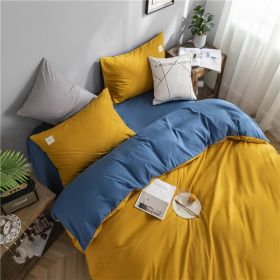 Simple Style 4 Piece Quilt Cover, Sheet and Pillowcase Set (Color: yellow blue, size: 150x200cm 3-piece)