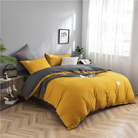 Simple Style 4 Piece Quilt Cover, Sheet and Pillowcase Set (Color: yellow gray, size: 220x240cm 4-piece)