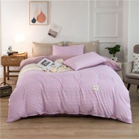 Simple Style 4 Piece Quilt Cover, Sheet and Pillowcase Set (Color: purple plaid, size: 220x240cm 4-piece)