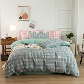 Simple Style 4 Piece Quilt Cover, Sheet and Pillowcase Set (Color: green plaid, size: 150x200cm 3-piece)