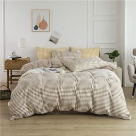 Simple Style 4 Piece Quilt Cover, Sheet and Pillowcase Set (Color: Khaki plaid, size: 220x240cm 4-piece)