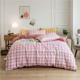 Simple Style 4 Piece Quilt Cover, Sheet and Pillowcase Set (Color: pink plaid, size: 180x200cm 4-piece)