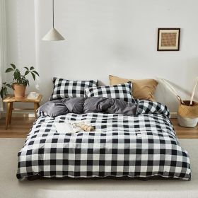 Simple Style 4 Piece Quilt Cover, Sheet and Pillowcase Set (Color: black plaid, size: 150x200cm 3-piece)