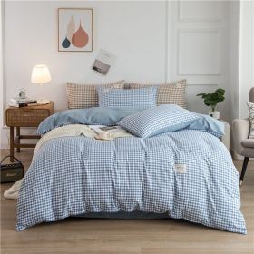 Simple Style 4 Piece Quilt Cover, Sheet and Pillowcase Set (Color: Blue plaid, size: 220x240cm 4-piece)