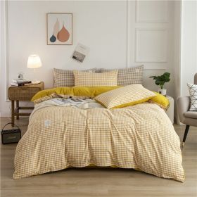 Simple Style 4 Piece Quilt Cover, Sheet and Pillowcase Set (Color: yellow plaid, size: 180x200cm 4-piece)