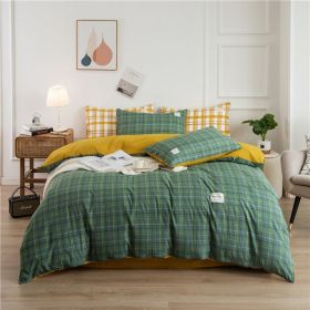 Simple Style 4 Piece Quilt Cover, Sheet and Pillowcase Set (Color: dark green plaid, size: 200x230cm 4-piece)