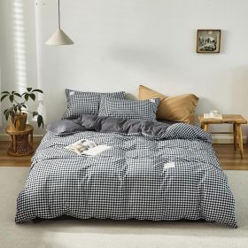 Simple Style 4 Piece Quilt Cover, Sheet and Pillowcase Set (Color: small black plaid, size: 150x200cm 3-piece)