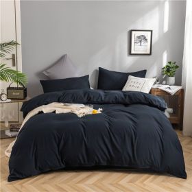 Simple Style 4 Piece Quilt Cover, Sheet and Pillowcase Set (Color: Navy blue, size: 150x200cm 3-piece)