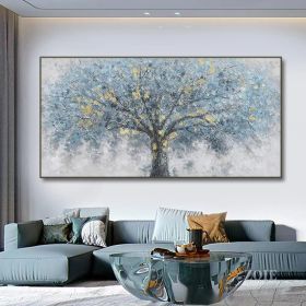 Hand Painted  Blue Tree Oil Painting on Canvas (Style: 01, size: 60x120cm)