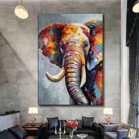 Hand Painted Colorful Elephant Oil Painting on Canvas (Style: 01, size: 60X90cm)