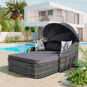 79.9" Outdoor Sunbed with Adjustable Canopy (Color: Gray)