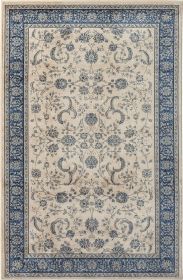 Stylish Classic Pattern Design Traditional Floral Filigree Bordered Area Rug (Color: Beige|Ivory|Blue, size: 7'9" X 9'9")