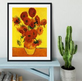 Still Life Vase with Fifteen Sunflowers 3 by Van Gogh Framed Print (Color: Black, size: 24" x 16" / 60cm x 40cm (approx))