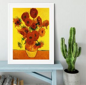 Still Life Vase with Fifteen Sunflowers 3 by Van Gogh Framed Print (Color: White, size: 24" x 16" / 60cm x 40cm (approx))