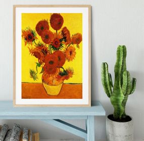 Still Life Vase with Fifteen Sunflowers 3 by Van Gogh Framed Print (Color: Natural, size: 12" x 8" / 30cm x 20cm (approx))