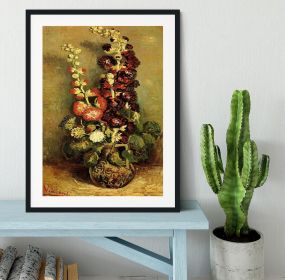 Vase with Hollyhocks by Van Gogh Framed Print (Color: Black, size: 24" x 16" / 60cm x 40cm (approx))