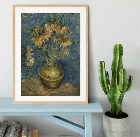 Fritillaries in a Copper Vase Framed Print (Color: Natural, size: 18" x 12" / 48cm x 30cm (approx))