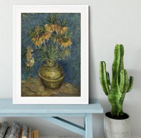 Fritillaries in a Copper Vase Framed Print (Color: White, size: 18" x 12" / 48cm x 30cm (approx))