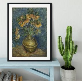 Fritillaries in a Copper Vase Framed Print (Color: Black, size: 48" x 32" / 120cm x 80cm (approx))