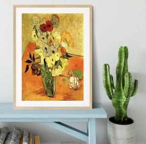 Still Life Japanese Vase with Roses and Anemones by Van Gogh Framed Print (Color: Natural, size: 24" x 16" / 60cm x 40cm (approx))