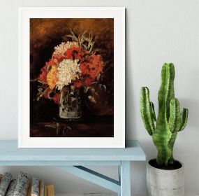 Vase with Carnations by Van Gogh Framed Print (Color: White, size: 18" x 12" / 48cm x 30cm (approx))