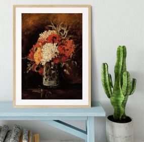 Vase with Carnations by Van Gogh Framed Print (Color: Natural, size: 48" x 32" / 120cm x 80cm (approx))