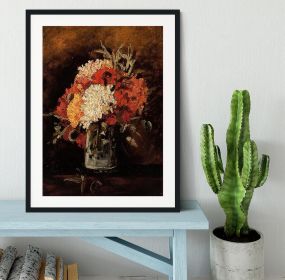 Vase with Carnations by Van Gogh Framed Print (Color: Black, size: 12" x 8" / 30cm x 20cm (approx))