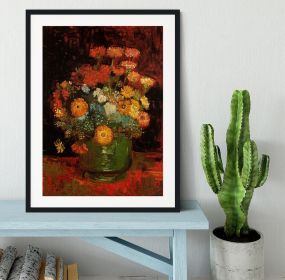 Vase with Zinnias by Van Gogh Framed Print (Color: Black, size: 12" x 8" / 30cm x 20cm (approx))