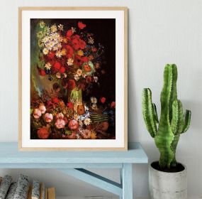 Poppies Cornflowers Peonies and Chrysanthemums by Van Gogh Framed Print (Color: Natural, size: 12" x 8" / 30cm x 20cm (approx))