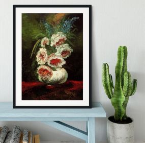 Vase with Peonies by Van Gogh Framed Print (Color: Black, size: 24" x 16" / 60cm x 40cm (approx))