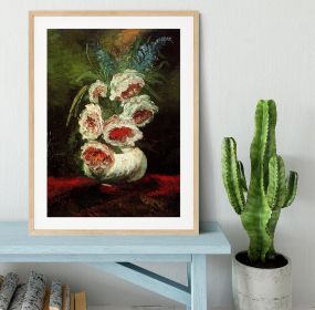 Vase with Peonies by Van Gogh Framed Print (Color: Natural, size: 48" x 32" / 120cm x 80cm (approx))