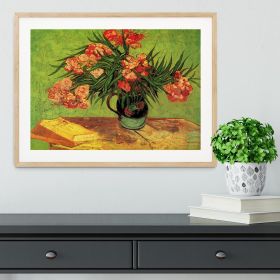 Still Life Vase with Oleanders and Books by Van Gogh Framed Print (Color: Natural, size: 48" x 32" / 120cm x 80cm (approx))