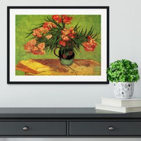 Still Life Vase with Oleanders and Books by Van Gogh Framed Print (Color: Black, size: 36" x 24" / 90cm x 60cm (approx))