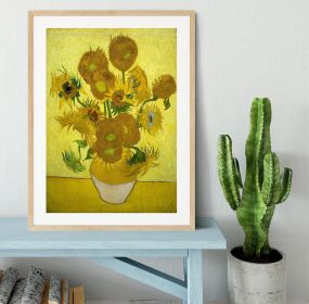 Another Vase Of Sunflowers Framed Print (Color: Natural, size: 36" x 24" / 90cm x 60cm (approx))