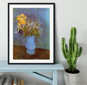 Vase with Lilacs Daisies and Anemones by Van Gogh Framed Print (Color: Black, size: 48" x 32" / 120cm x 80cm (approx))