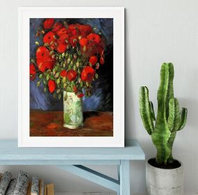 Vase With Red Poppies By Van Gogh Framed Print (Color: White, size: 18" x 12" / 48cm x 30cm (approx))