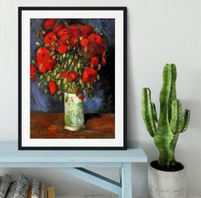 Vase With Red Poppies By Van Gogh Framed Print (Color: Black, size: 18" x 12" / 48cm x 30cm (approx))