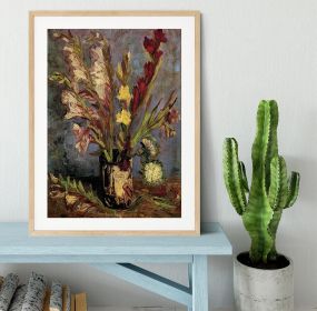 Vase with Gladioli 4 by Van Gogh Framed Print (Color: Natural, size: 48" x 32" / 120cm x 80cm (approx))