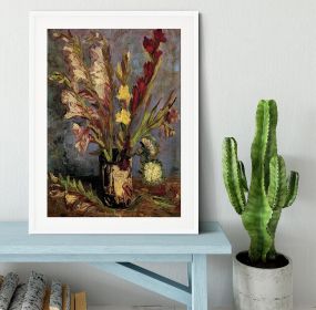 Vase with Gladioli 4 by Van Gogh Framed Print (Color: White, size: 18" x 12" / 48cm x 30cm (approx))