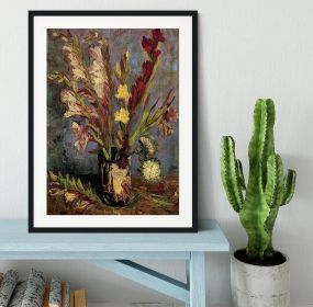 Vase with Gladioli 4 by Van Gogh Framed Print (Color: Black, size: 48" x 32" / 120cm x 80cm (approx))