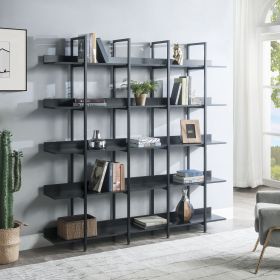 5 Tier Vintage Industrial Style Bookcase with Metal Frame (Color: Black)