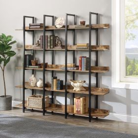 5 Tier Vintage Industrial Style Bookcase with Metal Frame (Color: Brown)