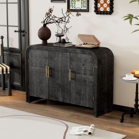 Retro Minimalist Curved Sideboard with Gold Handles and Adjustable Dividers (Color: Antique Black, Material: MDF)