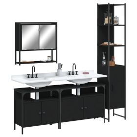 4 Piece Bathroom Furniture Set in Black Engineered Wood (Color: Black)