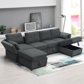 Chenille Modular Sectional Sofa (Color: Gray)