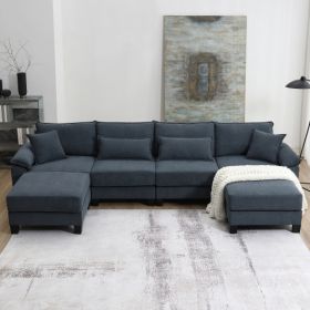 Corduroy Modular Sectional Sofa (Color: Gray)