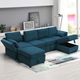 Chenille Modular Sectional Sofa (Color: Blue)